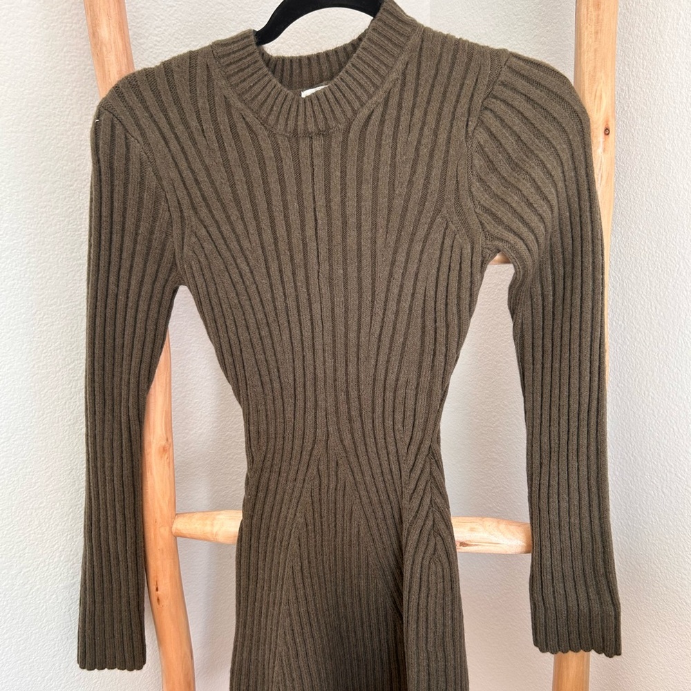 Olive Ribbed Knit Dress